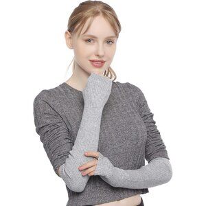HOT Blended Arm Warmer Winter Fingerless Gloves  Light Grey,42cm